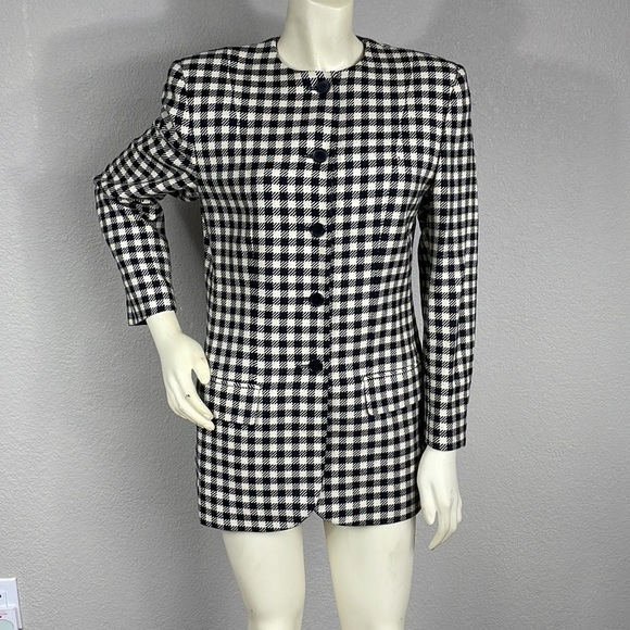 Salvatore Ferragamo Black White Checkered Plaid Blazer Mini Dress Jacket Sz 4 - Picture 14 of 14